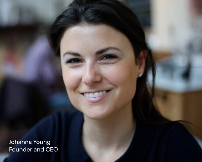 A woman, Johanna Young, with text overlay indicating her name and role